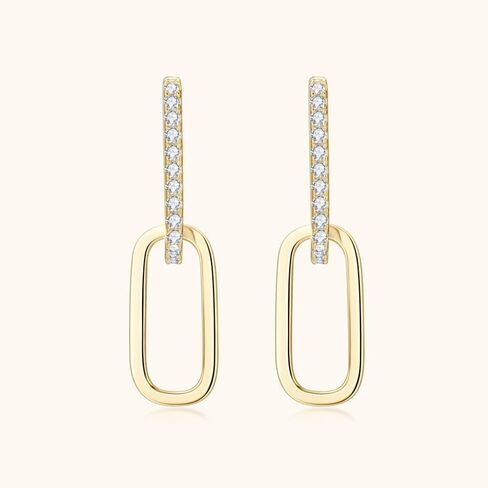 14K Solid Gold over S925 Silver 0.16 Carat Diamond Earrings, Round Cut Double-Ring Hoop Earrings for Women, Luxurious Design, Tassel Ear Adornments in Saudi Arabia