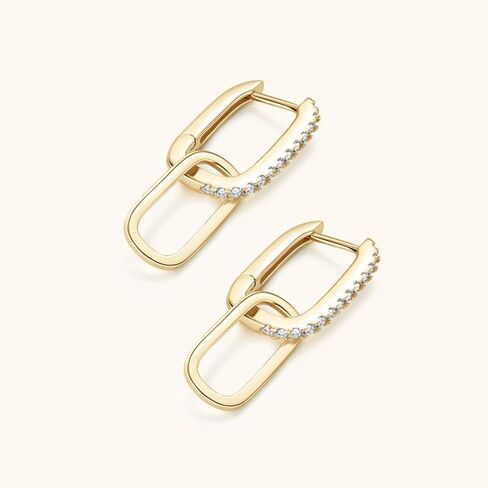 14K Solid Gold over S925 Silver 0.16 Carat Diamond Earrings, Round Cut Double-Ring Hoop Earrings for Women, Luxurious Design, Tassel Ear Adornments in Saudi Arabia