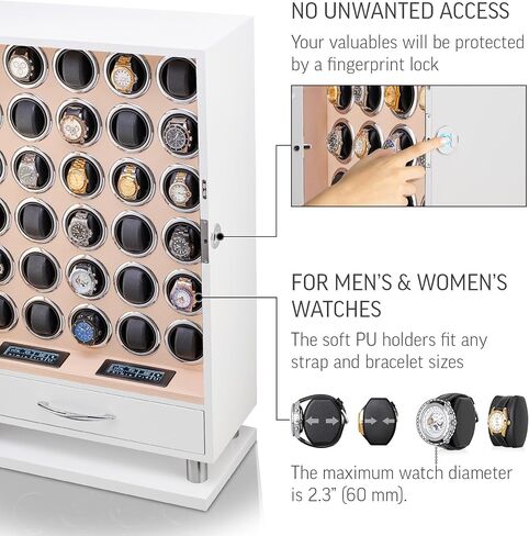30 Watch Winder with Fingerprint Lock and Large Storage Drawer (White) in Saudi Arabia