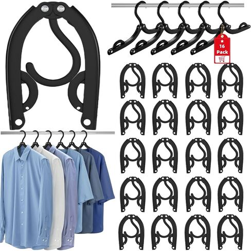 16 Pcs Portable Travel Hangers for Cruise Ship Essentials 2025, Plastic Folding Foldable Hangers Clothes Drying Rack Travel Accessories for Suitcase, RV, Camping, Flying, Hotel, Road Trip (Black) in Kuwait
