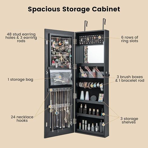خزانة مجوهرات مرآة LED Charmaid ، 47.2 '' المجوهرات armoire مع مرآة كاملة الطول المضاءة ، مثبتة على الحائط أو معلقة ، تخزين منظم المجوهرات القابل للقفل (أبيض رمادي ، 47.2'H) in Saudi Arabia