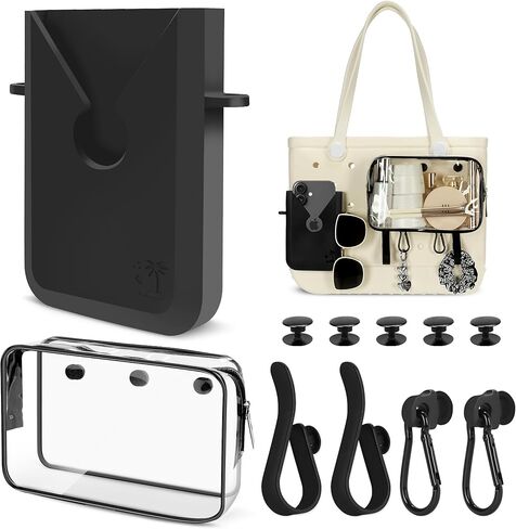 6PCS Compatible with Original Medium and Large Bogg Bag,Phone Holder for Inside and Outside of Bogg Bag Accessories,PVC Insert Bags,Hooks,and Keychain(White) in Saudi Arabia