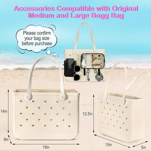 6PCS Compatible with Original Medium and Large Bogg Bag,Phone Holder for Inside and Outside of Bogg Bag Accessories,PVC Insert Bags,Hooks,and Keychain(White) in Saudi Arabia