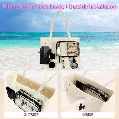 6PCS Compatible with Original Medium and Large Bogg Bag,Phone Holder for Inside and Outside of Bogg Bag Accessories,PVC Insert Bags,Hooks,and Keychain(White) in Saudi Arabia