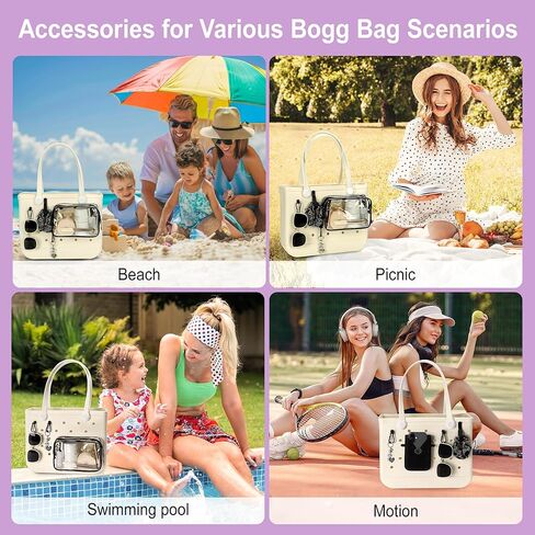 6PCS Compatible with Original Medium and Large Bogg Bag,Phone Holder for Inside and Outside of Bogg Bag Accessories,PVC Insert Bags,Hooks,and Keychain(White) in Saudi Arabia