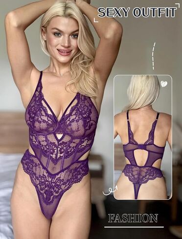 Avidlove Sexy Lingerie for Women Lace Bodysuit Teddy Lingeries V Neck Cut Out Snap Crotch Lingerie in Saudi Arabia