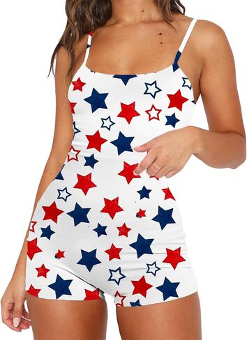 4th of July Onesie Pajamas for Women American Flag Sexy Bodycon One Piece Pjs Shorts Jumpsuit Romper Club Sleepwear in Saudi Arabia