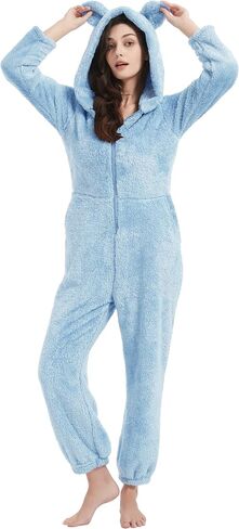 Flygo Womens Onesies Pajamas One Piece Hooded Adult Pajama Jumpsuit Winter Fuzzy Sleepwear in Kuwait