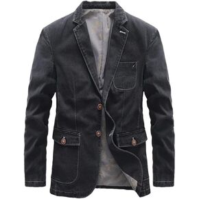 Men's Solid Color Lapel Single Breasted Suit Jacket, Casual Slim Fit Denim Suit Jacket in Saudi Arabia