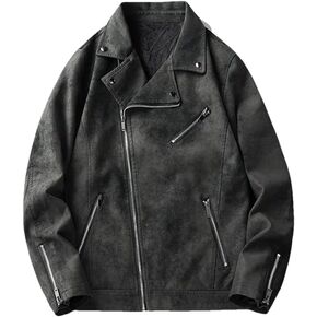 Men's Collar Irregular Zipper Splicing Pu Imitation Leather Jacket Solid Color Casual Loose Imitation Leather Jacket in Kuwait