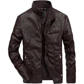 Men's Standing Collar PU Imitation Leather Slim Fit Motorcycle Jacket Solid Color Casual Slim Fit Jacket in Kuwait