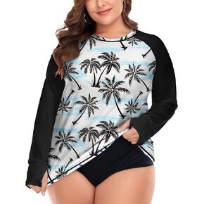 FOREYOND Plus Size Swim Shirt Rash Guard for Women Long Sleeve UPF 50+ Sun Protection Loose Fit Swimwear Swimsuit Top, USA Flag, 3X in Kuwait