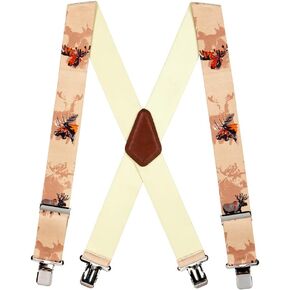 Novelty Moose Suspenders - 2-Inch Wide Elastic - Gator Clip - 3 Sizes