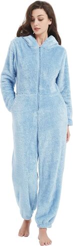 Flygo Womens Onesies Pajamas One Piece Hooded Adult Pajama Jumpsuit Winter Fuzzy Sleepwear in Kuwait