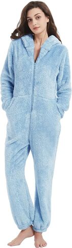 Flygo Womens Onesies Pajamas One Piece Hooded Adult Pajama Jumpsuit Winter Fuzzy Sleepwear in Kuwait