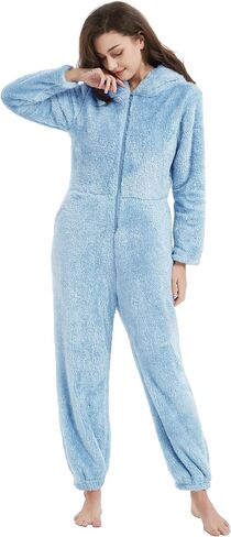 Flygo Womens Onesies Pajamas One Piece Hooded Adult Pajama Jumpsuit Winter Fuzzy Sleepwear in Kuwait