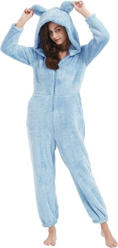 Flygo Womens Onesies Pajamas One Piece Hooded Adult Pajama Jumpsuit Winter Fuzzy Sleepwear in Kuwait