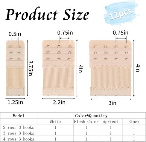 12 PCS Bra Extensers 2 Hook / 3 Hook / 4 Hook ، Bra Strap Extender ، Bra Extension Strap for Women بالإضافة إلى Size Sove and Movel in Kuwait