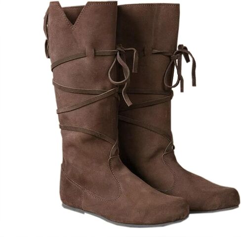 Women‘s Renaissance Boots Medieval Cosplay Halloween Vintage Stage Pirate Viking Tied Boots Shoes in Saudi Arabia