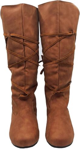 Women‘s Renaissance Boots Medieval Cosplay Halloween Vintage Stage Pirate Viking Tied Boots Shoes in Saudi Arabia
