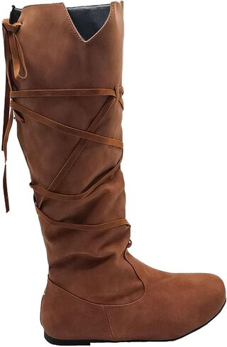 Women‘s Renaissance Boots Medieval Cosplay Halloween Vintage Stage Pirate Viking Tied Boots Shoes in Saudi Arabia
