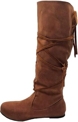 Women‘s Renaissance Boots Medieval Cosplay Halloween Vintage Stage Pirate Viking Tied Boots Shoes in Saudi Arabia