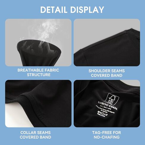 BAMBOO COOL Men’s Undershirts Slim Fit V-Neck/Crewneck, Moisture-Wicking T-Shirts Soft Stretch White Tees for Men, 3 Pack in Kuwait