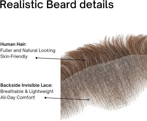 Fake Full Beard with Sideburns for Men, Bushy Human Hair Beard with Soft Lace Backside, Realistic Thick Mustache and Beard Costume for Cosplay, Halloween and Performance (Brown mix with Grey-White) in Kuwait