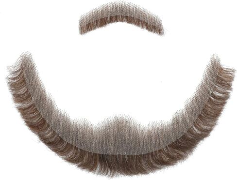 Fake Full Beard with Sideburns for Men, Bushy Human Hair Beard with Soft Lace Backside, Realistic Thick Mustache and Beard Costume for Cosplay, Halloween and Performance (Brown mix with Grey-White) in Kuwait