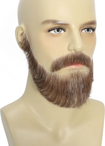 Fake Full Beard with Sideburns for Men, Bushy Human Hair Beard with Soft Lace Backside, Realistic Thick Mustache and Beard Costume for Cosplay, Halloween and Performance (Brown mix with Grey-White) in Kuwait