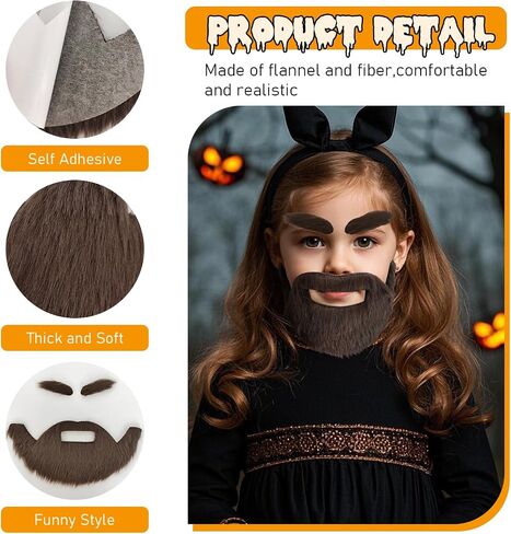 J.CARP Fake Beard and Eyebrows Self Adhesive, Novelty Facial Hair, Performances Props for Cosplay Costume Halloween and Festival Party Brown in Saudi Arabia