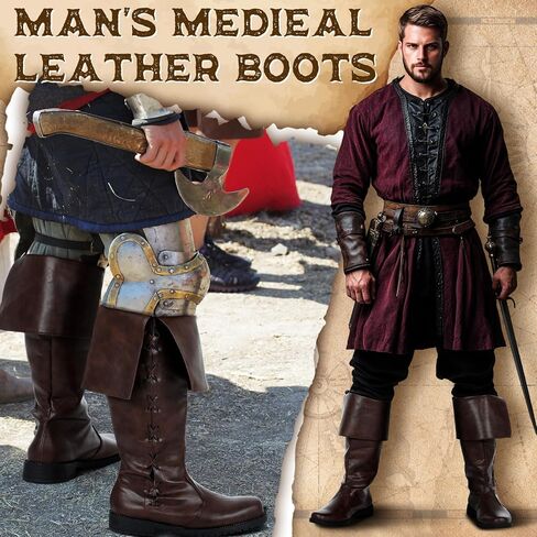 Ramede Birate Pirate Boots Men Renaissance Boots Halloween Halloween Gothic Viking Costume Shoes Footwear for Cosplay in Saudi Arabia