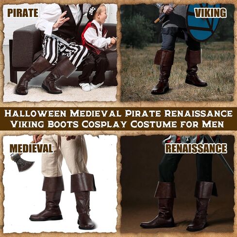 Ramede Birate Pirate Boots Men Renaissance Boots Halloween Halloween Gothic Viking Costume Shoes Footwear for Cosplay in Saudi Arabia