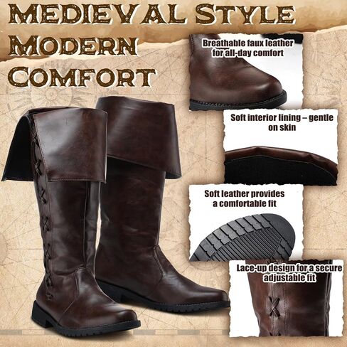 Ramede Birate Pirate Boots Men Renaissance Boots Halloween Halloween Gothic Viking Costume Shoes Footwear for Cosplay in Saudi Arabia