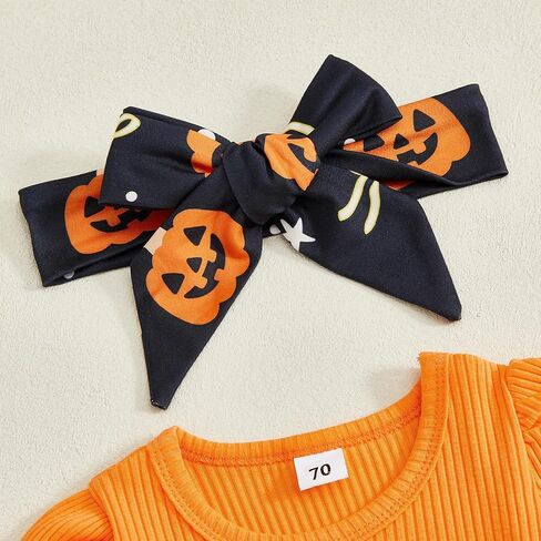 My First Halloween Baby Girl Outfit Newborn Pumpkin Onesie Bell Bottoms Infant 1st Halloween Clothes Costume Sets in Kuwait