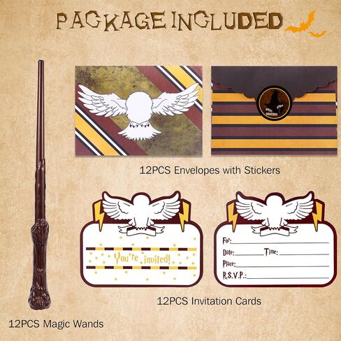 Light Up Wizard Magic Wands - 12PCS Illuminating Sound Witch Toy Wand Set with 12 Invitation Cards & Envelopes - for Kids Party Birthday Gifts, Brown in Saudi Arabia