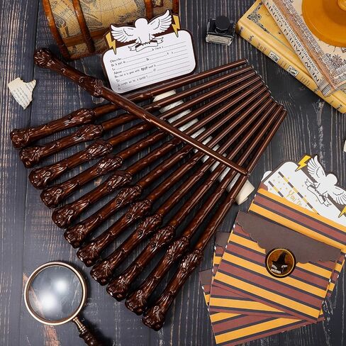 Light Up Wizard Magic Wands - 12PCS Illuminating Sound Witch Toy Wand Set with 12 Invitation Cards & Envelopes - for Kids Party Birthday Gifts, Brown in Saudi Arabia