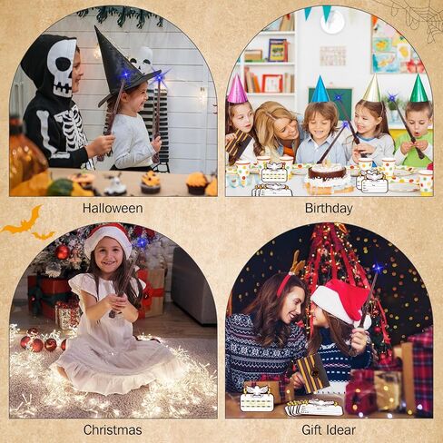 Light Up Wizard Magic Wands - 12PCS Illuminating Sound Witch Toy Wand Set with 12 Invitation Cards & Envelopes - for Kids Party Birthday Gifts, Brown in Saudi Arabia