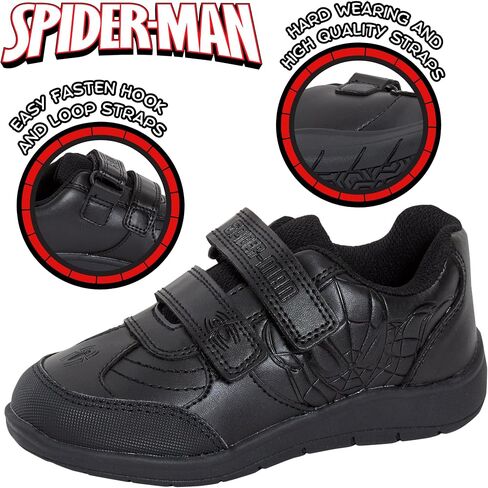 Spiderman Boys School Shoes for Kids Black Trainers Marvel Hero Black Formal Shoes Easy Touch Fasten Straps in Saudi Arabia