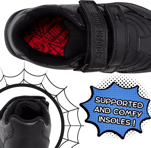 Spiderman Boys School Shoes for Kids Black Trainers Marvel Hero Black Formal Shoes Easy Touch Fasten Straps in Saudi Arabia