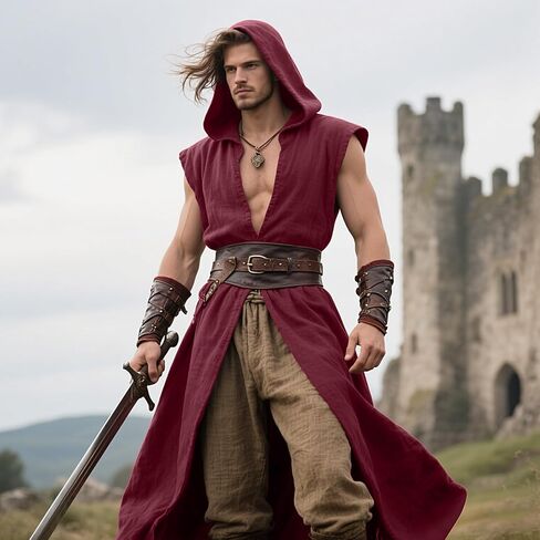 Joukavor Medieval Sleeveless Surcoat Renaissance Tabard for Men Halloween LARP in Kuwait