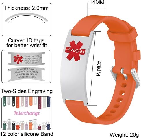Custom Engraving Medical Alert Bracelet for Women,Personalized Seniors' Silicone Allergy Alert Information Bracelet in Saudi Arabia