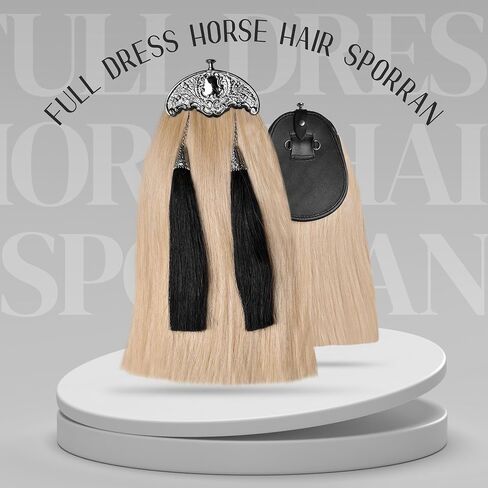 Sporrans Full Dress Horse Hair Sporran w/two black Long horse hair tassels and Chrome Cantle (Thistle Leaf Cantle) in Saudi Arabia