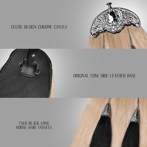 Sporrans Full Dress Horse Hair Sporran w/two black Long horse hair tassels and Chrome Cantle (Thistle Leaf Cantle) in Saudi Arabia