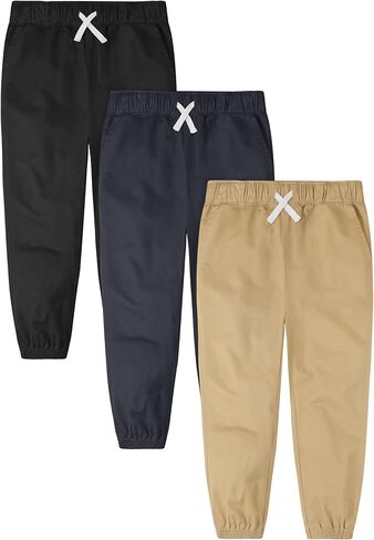 Resinta 3 Pack Boys' Stretch School Jogger Pants Pull-On Twill Uniform Pants Stretch Chino Fabric with Elastic Waist for Kids in Saudi Arabia