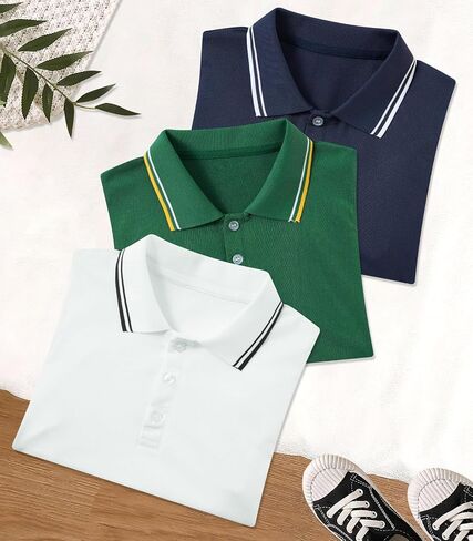 Boys Polo Shirts 3-Pack School Uniform Performance Golf Clothes Active Short Sleeve Kids 5-14T in Saudi Arabia