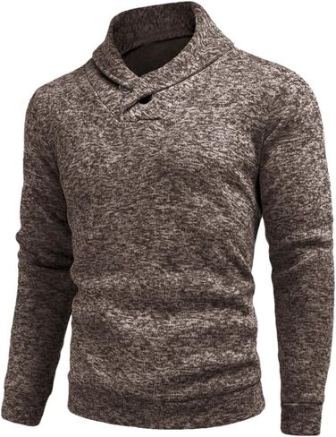 Men's Retro Hollowed Out Long Sleeved High Neck Sweatshirt With Buttons, Solid Color Pullover Sweater, And Lapel Sweater in Saudi Arabia