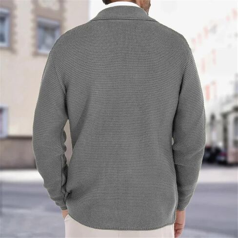 Men's Retro Double Breasted Knitted Sweater Coat with Collar Solid Color Casual Loose Large Knitted Cardigan in Saudi Arabia