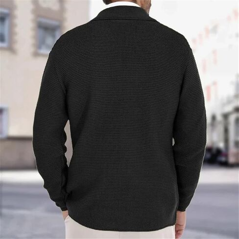 Men's Retro Double Breasted Knitted Sweater Coat with Collar Solid Color Casual Loose Large Knitted Cardigan in Saudi Arabia