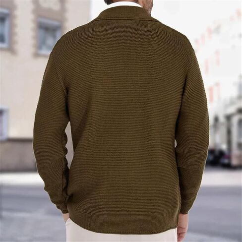 Men's Retro Double Breasted Knitted Sweater Coat with Collar Solid Color Casual Loose Large Knitted Cardigan in Saudi Arabia